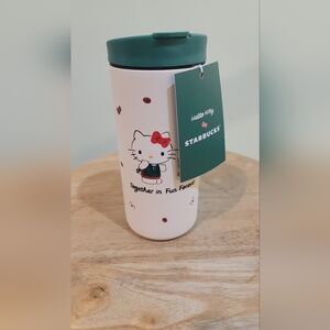 New Starbucks White Tumbler with Green Lid and Red Accents 12OZ